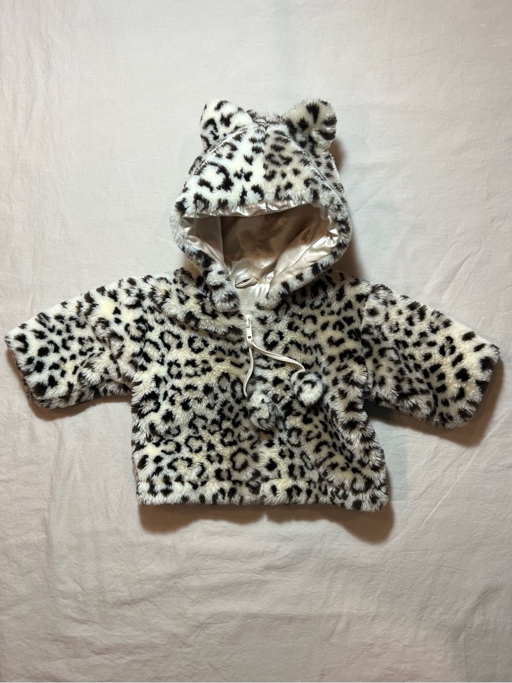 CachCach 90s Leopard Faux Fur Hooded Vintage Jacket 3-6M